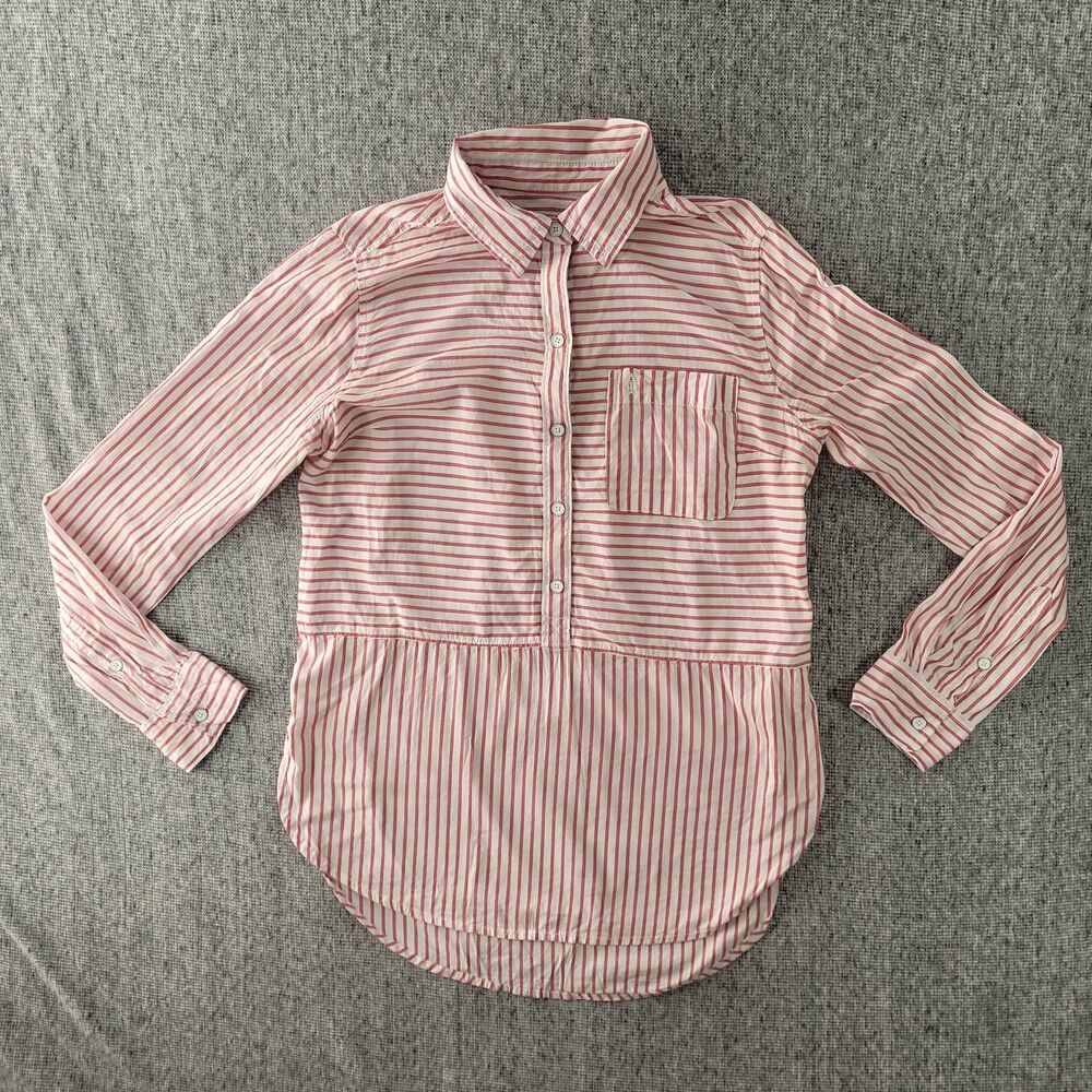 Abercrombie & Fitch Womens XS Red White Striped Button Up Shirt Cotton Blend